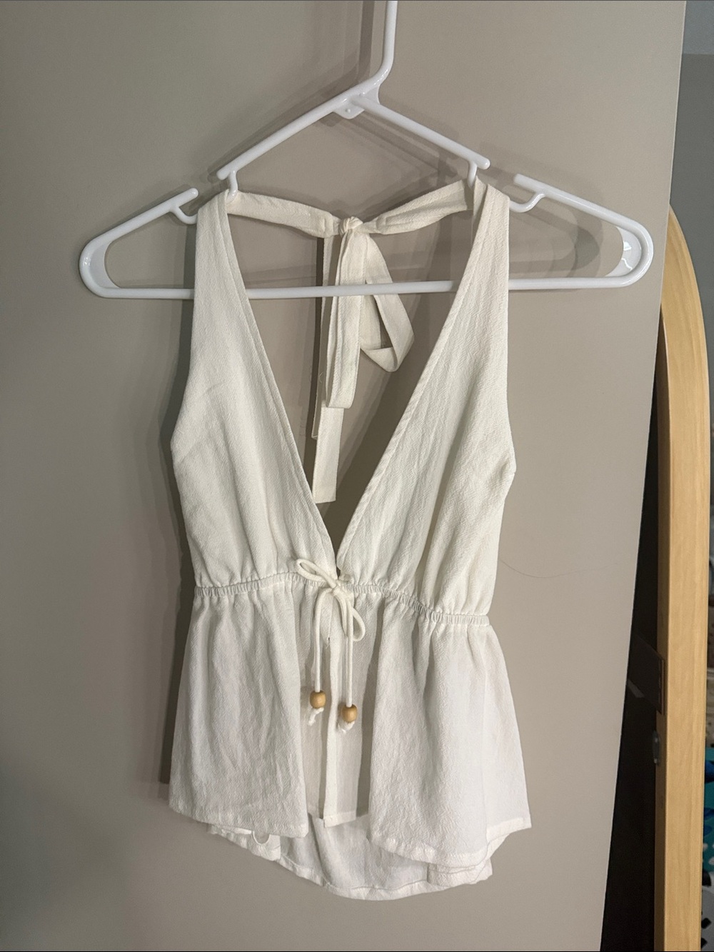 Ocean Drive Ivory Halter Crop Top with Tie Front